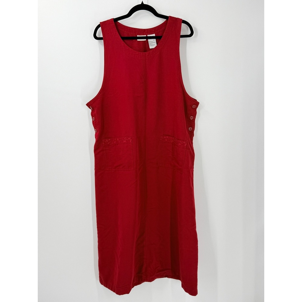 White Stag Jumper Dress Womens XL cranberry Burgundy Modest Embroidered Pockets